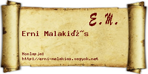 Erni Malakiás névjegykártya
